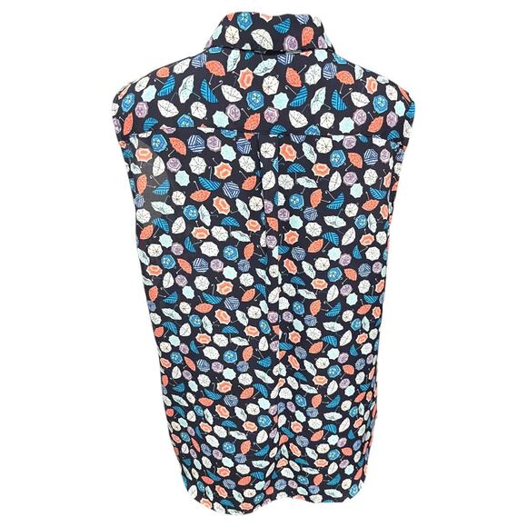 Large Talbots Button Up Collared Sleeveless Umbrella Patterned Shirt - Picture 9 of 12